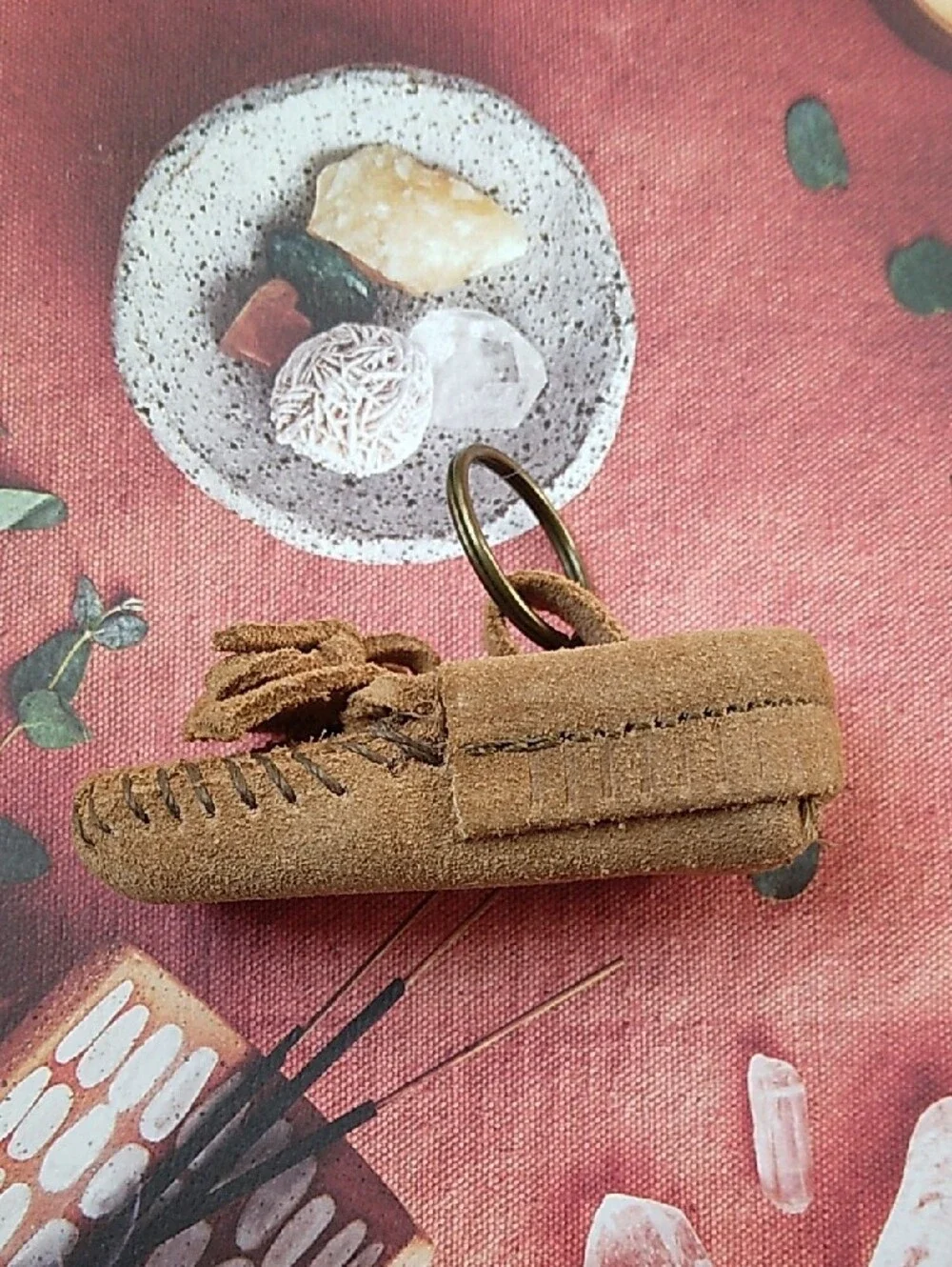 Minnetonka Brown Suede Moccasin Keychain